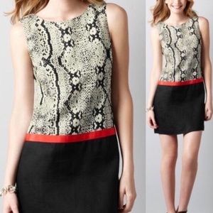 Ann Taylor Loft Linen Snake Print Color Block Shift Dress Sz 4